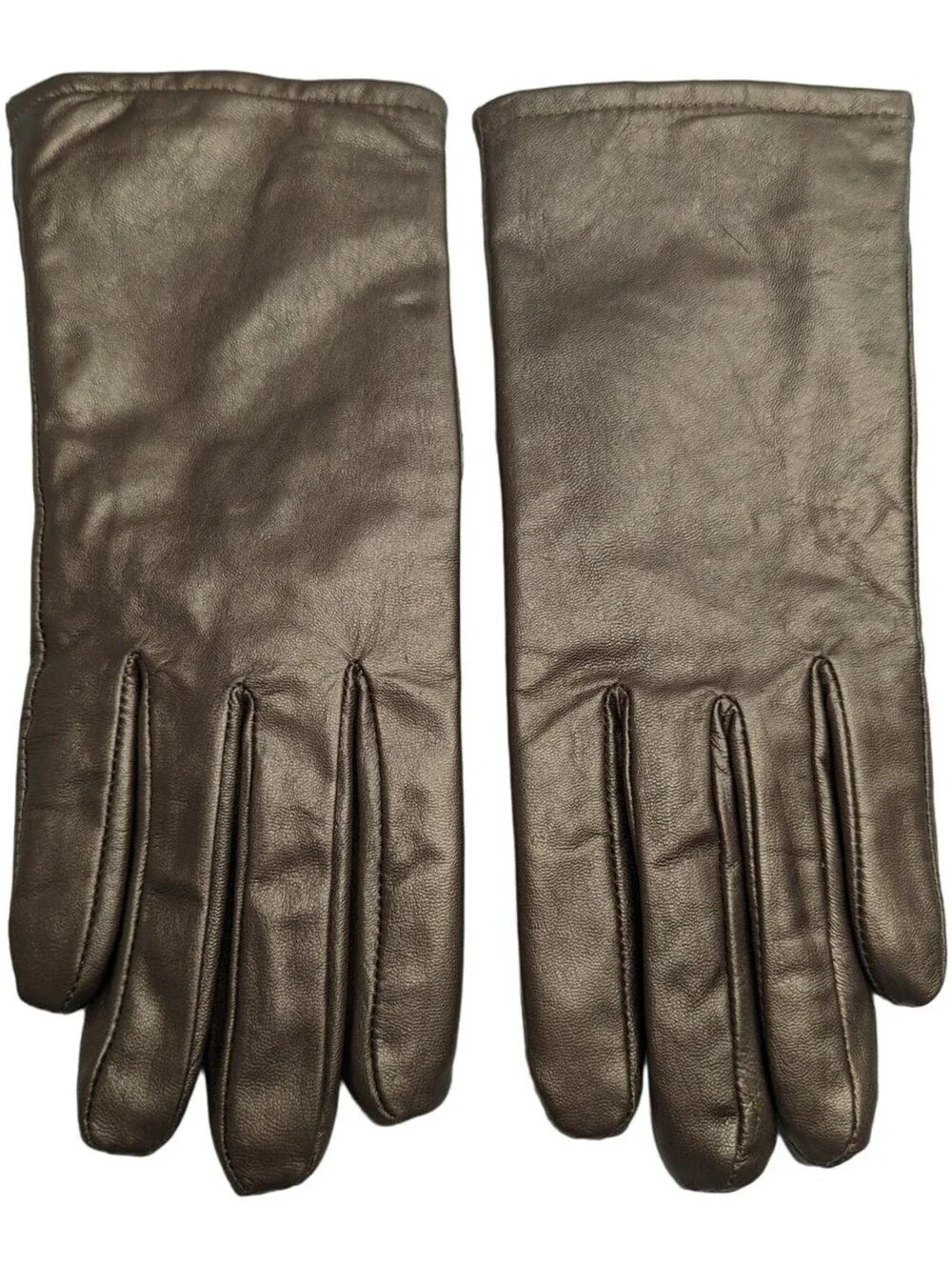 Vintage 1960s Womens Sz XS Leather Gloves Lined Bronze Brown Formal